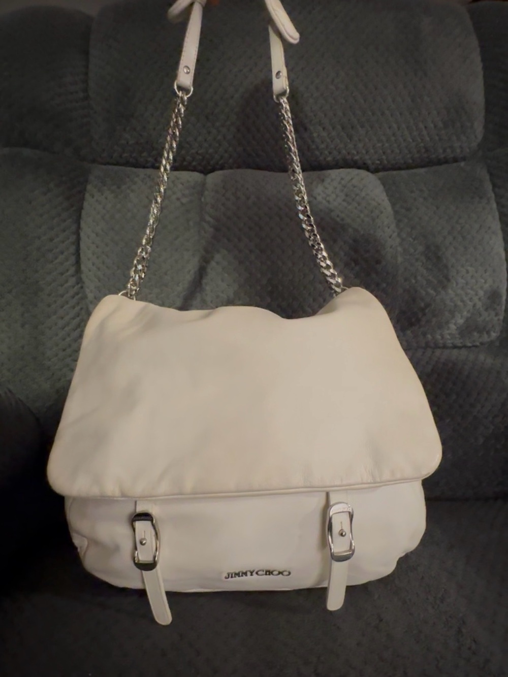 Jimmy Choo Cream Leather Chain-Handle Shoulder Bag